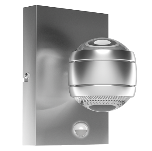 Sesimba 1 LED med sensor væglampe i galvaniseret stål Silver med skærm i Klar plastik, 2x3,7W LED, bredde 13 cm, dybde 14 cm